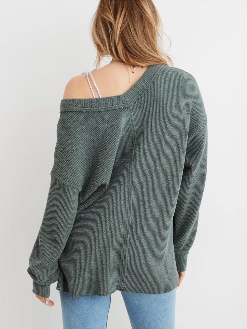 Aerie Wonder Textured V-Neck Sweatshirt - Picture 3 of 8
